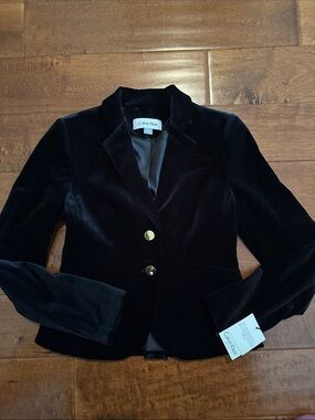 Calvin Klein Black Velvet Tailored Blazer with Gold Buttons